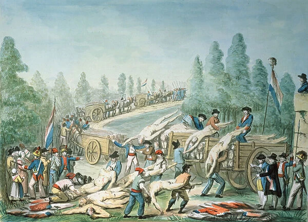 Transporting Corpses during the Revolution, c. 1790 (pen & ink and gouache on paper)