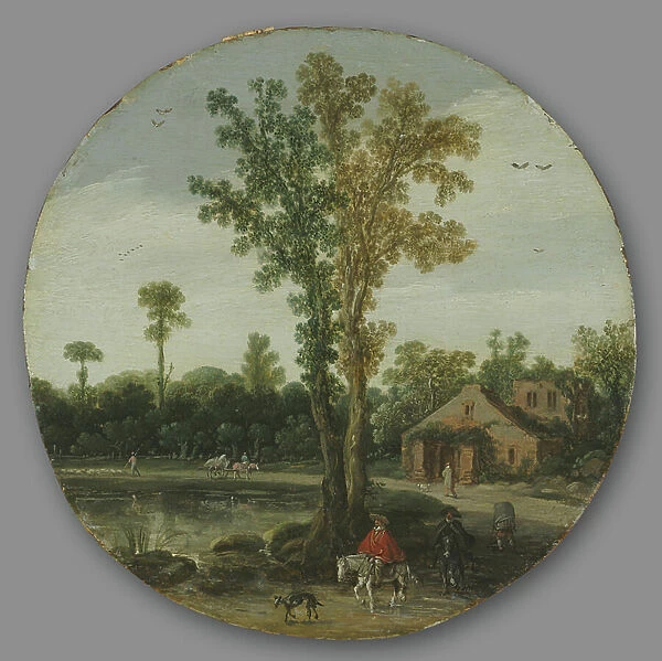 Travelers by a Lake, 1625 (oil on wood)