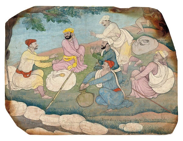 Travellers enjoying music by the wayside, mid 18th century (gouache on paper)