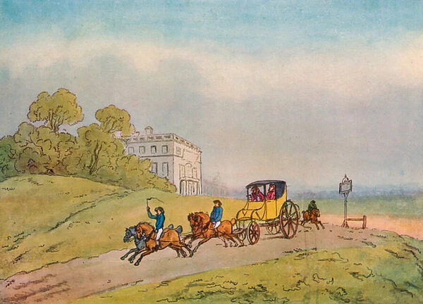 Travelling, 18th Century Post Chaise (colour litho)