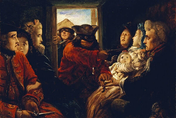 Travelling Past 1760, Your Money or Your Life, 1861 (oil on canvas)
