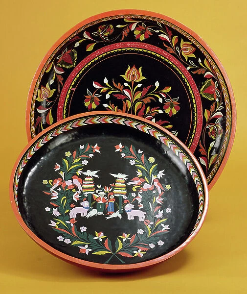 Trays, early 20th century (lacquerware & wood)