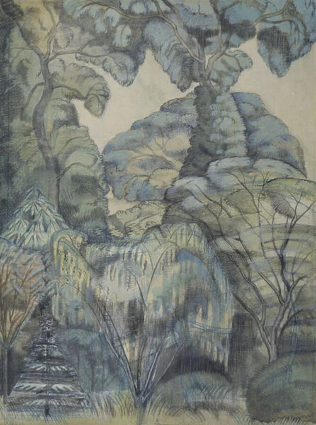 Trees in Bird Garden, Iver Heath, 1913 (w  /  c & pencil on paper)
