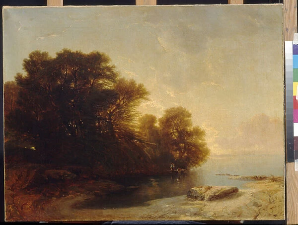 Trees at the lake by Calame, Alexandre (1810-1864). Oil on canvas, Dimension : 62x81
