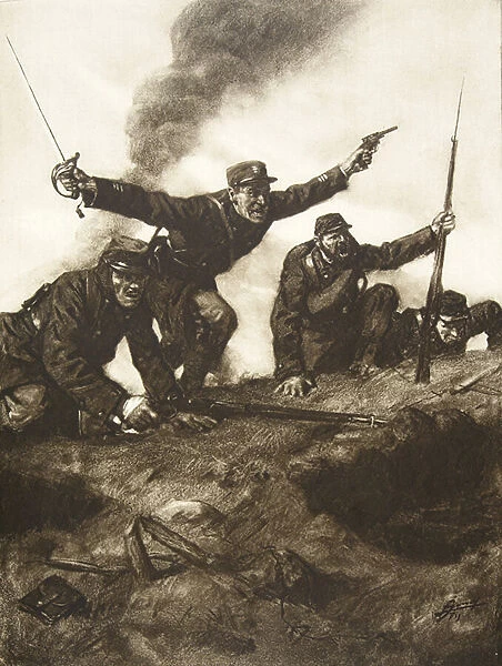 The trench exit for attack, 1915 (litho)