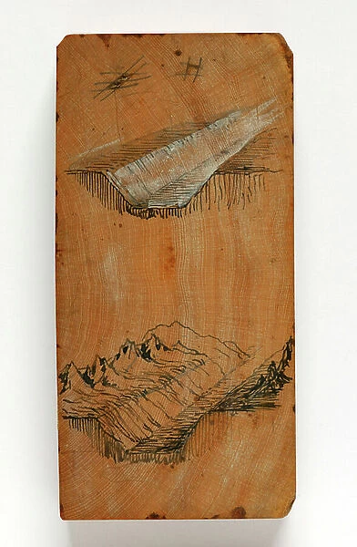 The Trench of the Valley of Chamonix and the Peaks above the Trench, c. 1856 (pen & ink and w / c on wood)