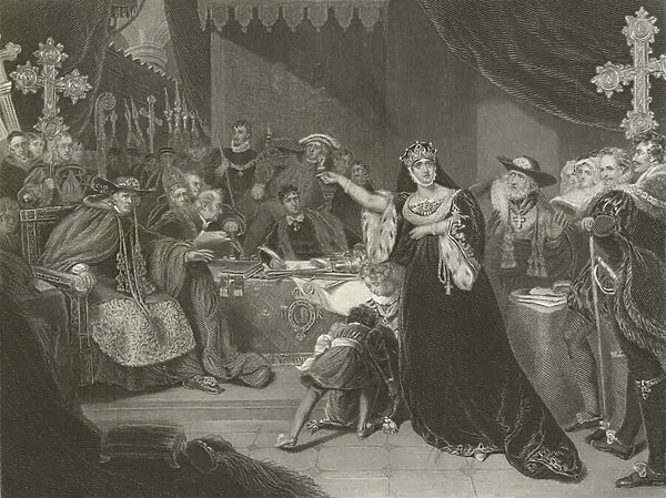 The trial of Catherine of Aragon, 1529 (engraving)