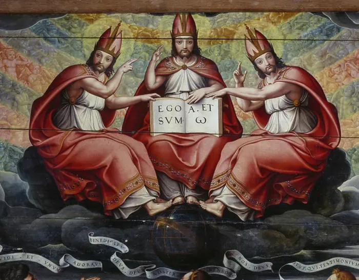 Framed Print : The Trinity, central panel of the altarpiece of the Trinity, 1544, oil on panel, France, 16th century Framed Print : The Trinity, central panel of the altarpiece of the Trinity, 1544, oil on panel, France, 16th century