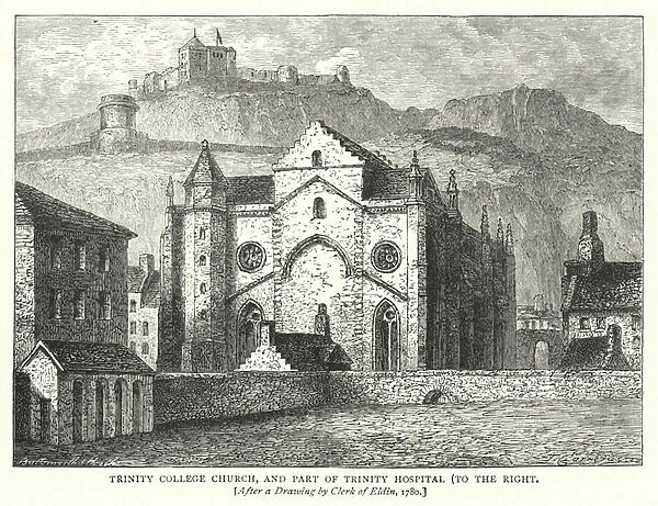 Trinity College Church, and Part of Trinity Hospital, to the Right (engraving)