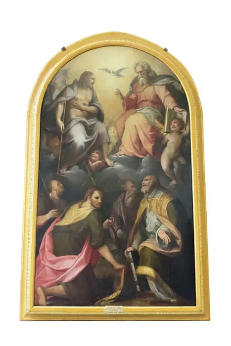 Framed Print : The Trinity and st James the Great, Augustine, Philip and Crispinus, 1569-1570 (oil on wood) Framed Print : The Trinity and st James the Great, Augustine, Philip and Crispinus, 1569-1570 (oil on wood)