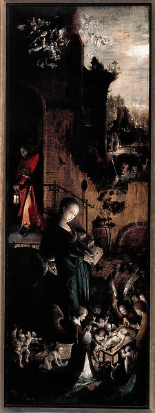 Triptych of Adoration of the Magi: the Nativity (right panel) (Oil on walnut panel, 1510)