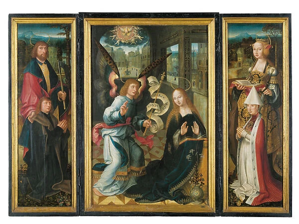 Triptych: The Annunciation (oil on panel) (see also 477850)