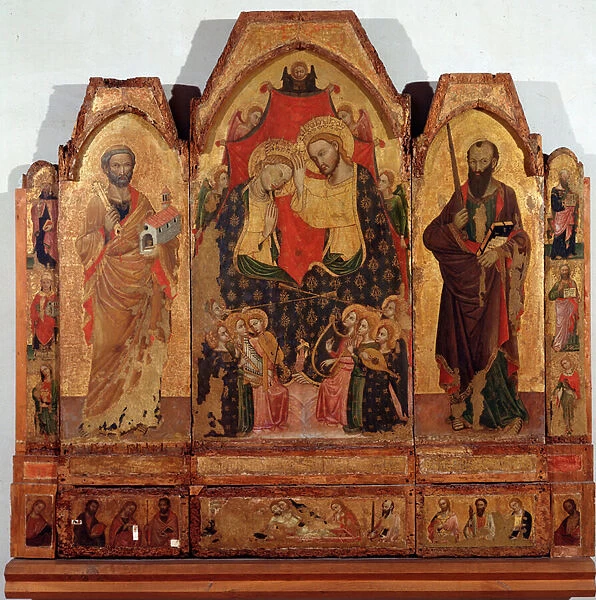 Triptych of the coronation of the virgin with the saints Peter