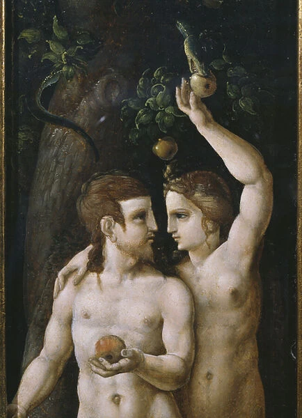 Triptych of the Creation, Adam and Eve, left panel (detail) (oil on panel