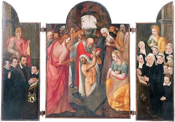 Triptych: the Raising of Lazarus on the central compartment with a kneeling male donor