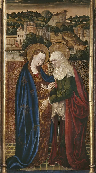 Triptych, Visitation, central panel (see also 345910, 345911) (oil on panel)