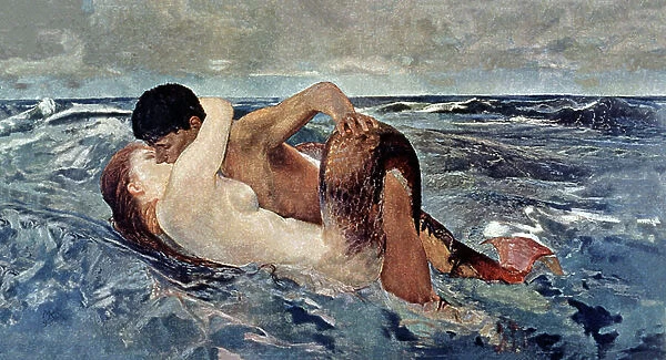 Triton and mermaid, 1895 (illustration)