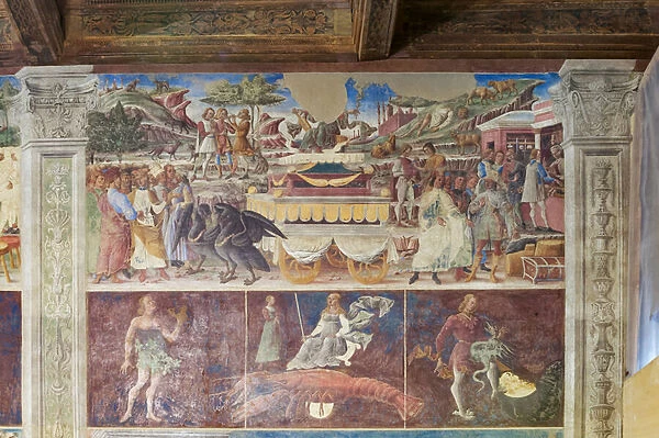 Triumph of Mercury, the Zodiac sign of Cancer and the three Decans, Hall of the Months, Northern Wall: 'June', c. 1468-70 (fresco)