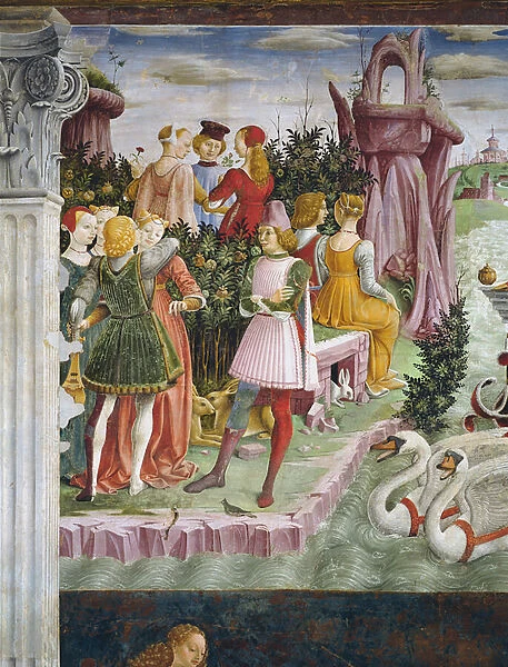 The Triumph of Venus: April from the Room of the Months, detail from the left hand side
