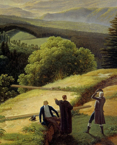 Trois voyageurs dans un paysage. Peinture de Louis Gauffier (1761-1801), 1797. Huile sur toile. Philadelphie. Museum Of Art