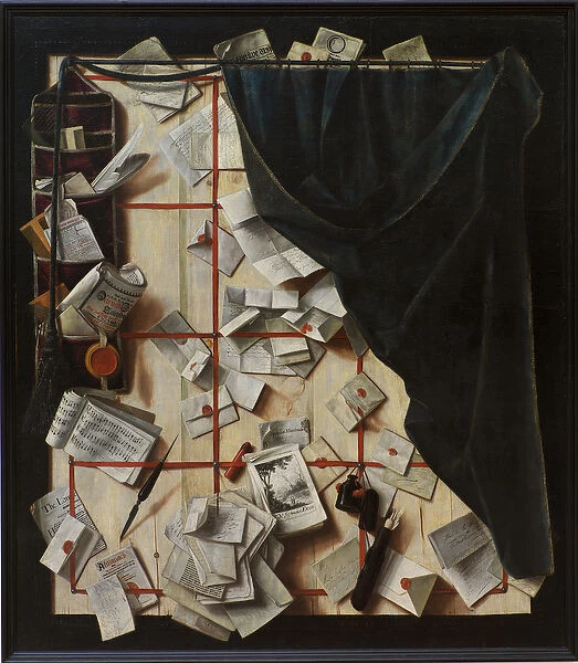 Trompe l oeil. Board Partition with Letter Rack and Music Book, 1668 (oil on canvas)
