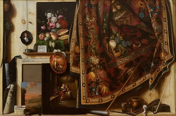 Trompe l oeil. A Cabinet in the Artists Studio, 1670-1671 (oil on canvas)