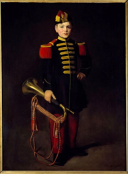 Troop child (with a trumpet). Painting by Eva Gonzales (1849-1883), 1870. Oil on canvas