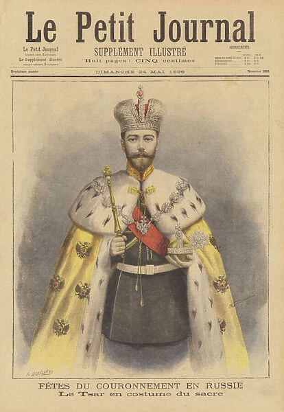 Tsar Nicholas II of Russia in his coronation robes (colour litho)