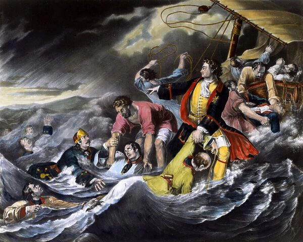 Tsar Peter I the Great (1672-1725) saves soldiers from drowning during a storm