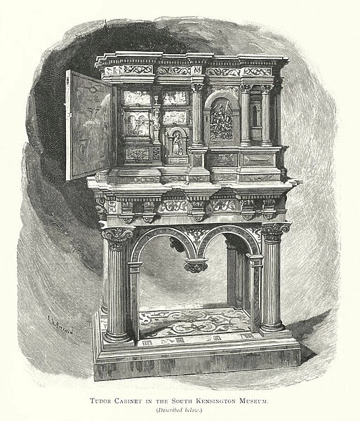 Tudor Cabinet in the South Kensington Museum (coloured engraving)