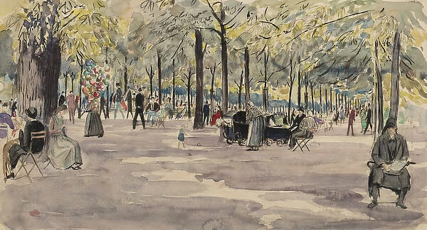 The Tuileries Gardens, Paris, c. 1925 (ink & w  /  c on paper)