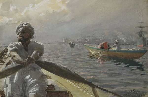 Turkish Boatman in the Constantinople Harbour, 1886 (w  /  c on paper)