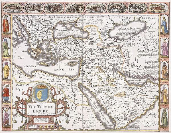 The Turkish Empire, 1626 (hand coloured engraving)