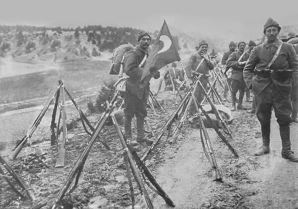 Turkish Infantry Column at rest, c. 1914-15 (b  /  w photo)