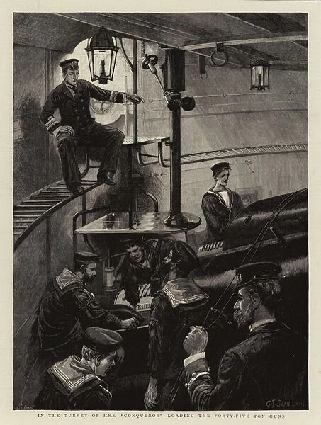 In the Turret of H Ms 'Conqueror', loading the Forty-Five Ton Guns (engraving)