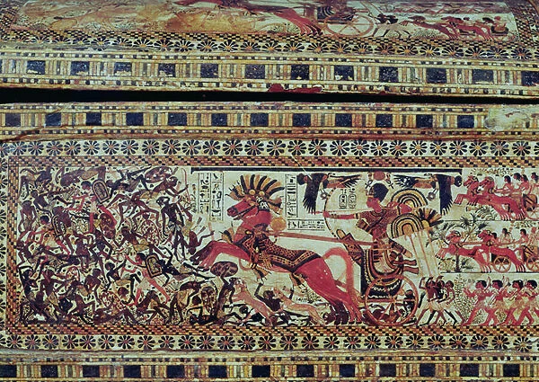 Tutankhamun (c. 1370-1352 BC) on his chariot attacking Africans