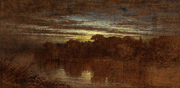 Twilight on the Avon, Ruins of Kenilworth Castle in the Distance (oil on board)