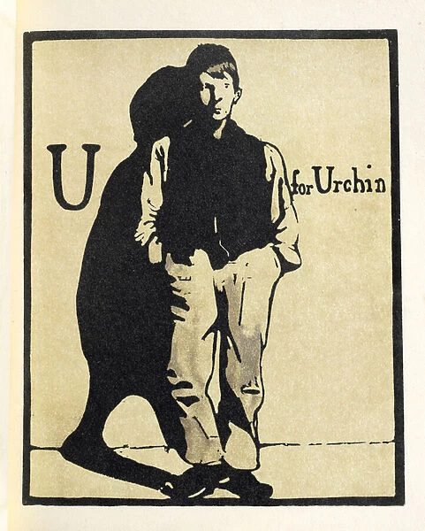 U for Urchin, illustration from An Alphabet, published by William Heinemann, 1898 (hand-coloured woodcut)