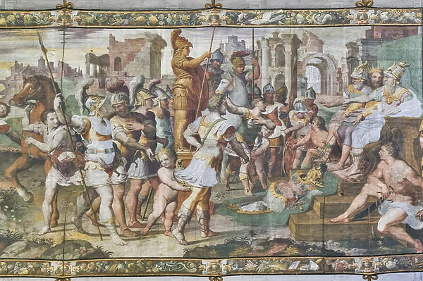 Ulysses and Ajax competing for the armor of Achilles before the courts, Ulysses Hall, detail of 2384556 (fresco)