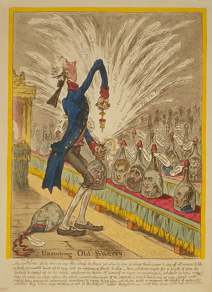 Uncorking Old Sherry, 1805 (hand-coloured etching)