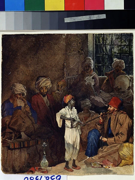 'Une auberge a Izmir en Turquie'(Coffee House in Smyrna) Aquarelle de Grigori Gagarin (Gagarine) (1810-1893) 1835 State A. Pushkin Museum of Fine Arts Moscou