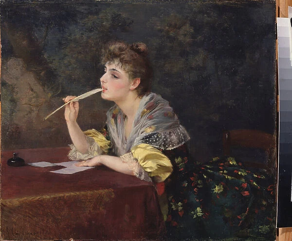 Une lettre (A Letter) - Peinture de Klavdi Petrovich Stepanov (1854-1910), huile sur toile, 1893, art russe, 19e siecle - State Art Museum, Nijni Novgorod (Russie)