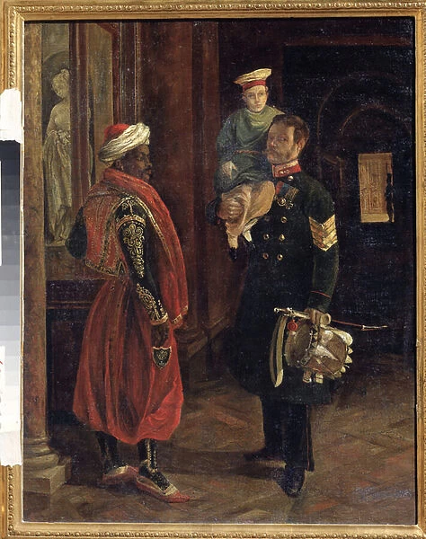 Une scene a la cour (A Scene At the Court). Peinture de Adolphe Ladurner (1798-1856), huile sur toile, vers 1840. Art francais 19e siecle. State Borodino War and History Museum, Moscou
