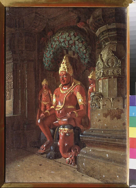 Une statue de Vishnou dans le temple d Indra (A Vishnu Statue In The Indra Temple) - Peinture de Vasili Vasilyevich Vereshchagin (Vassili Verechtchaguine) (1842-1904), huile sur toile, 1874, art russe, 19e siecle - State Tretyakov Gallery