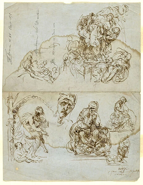 Unfinished Letter with Studies for the Ugolino Group, 1858 (pen & ink on paper)