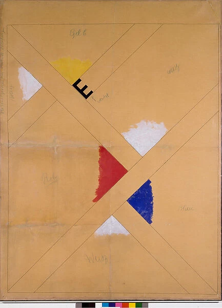 Unfinished poster for the Van Doesburg exhibition (mixed media, 1924)