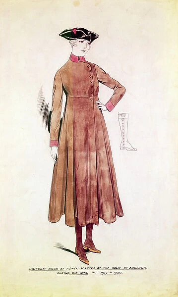 Uniform worn by women porters at the Bank of England 1917-20 (pen & ink with w  /  c