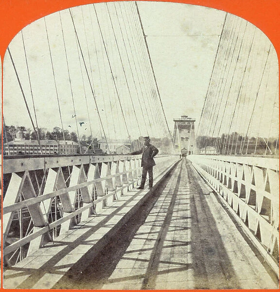 United States, USA: Suspension road bridge over Niagara Falls, 1865 - photo n°844 ' new suspension bridge niagara (1268 feet long)' from the series ' niagara falls' geo barker photographer