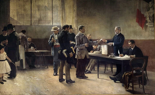 Universal suffrage A polling station in 1891. Painting by Alfred Bramtot (1852-1894