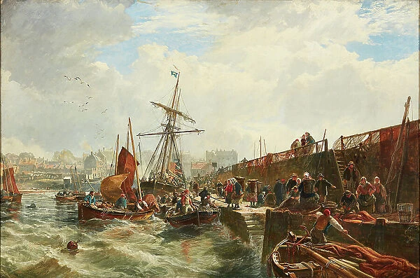 Unloading the Catch, Newhaven, 1859 (oil on canvas. )